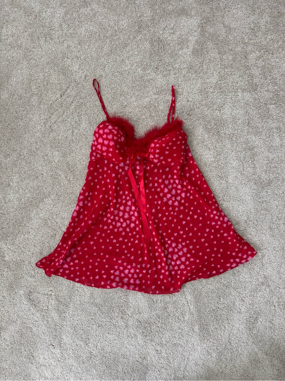 Inner Most Y2K Red Heart-Print Lace Mini Slip Dress